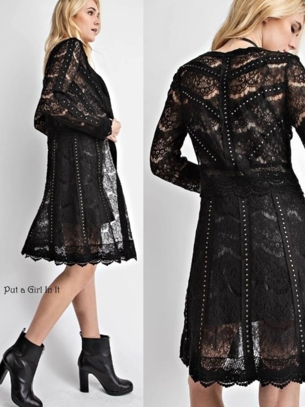Vocal Apparel women's studded faux suede lace duster cardigan s m l xl 1x 2x 3x